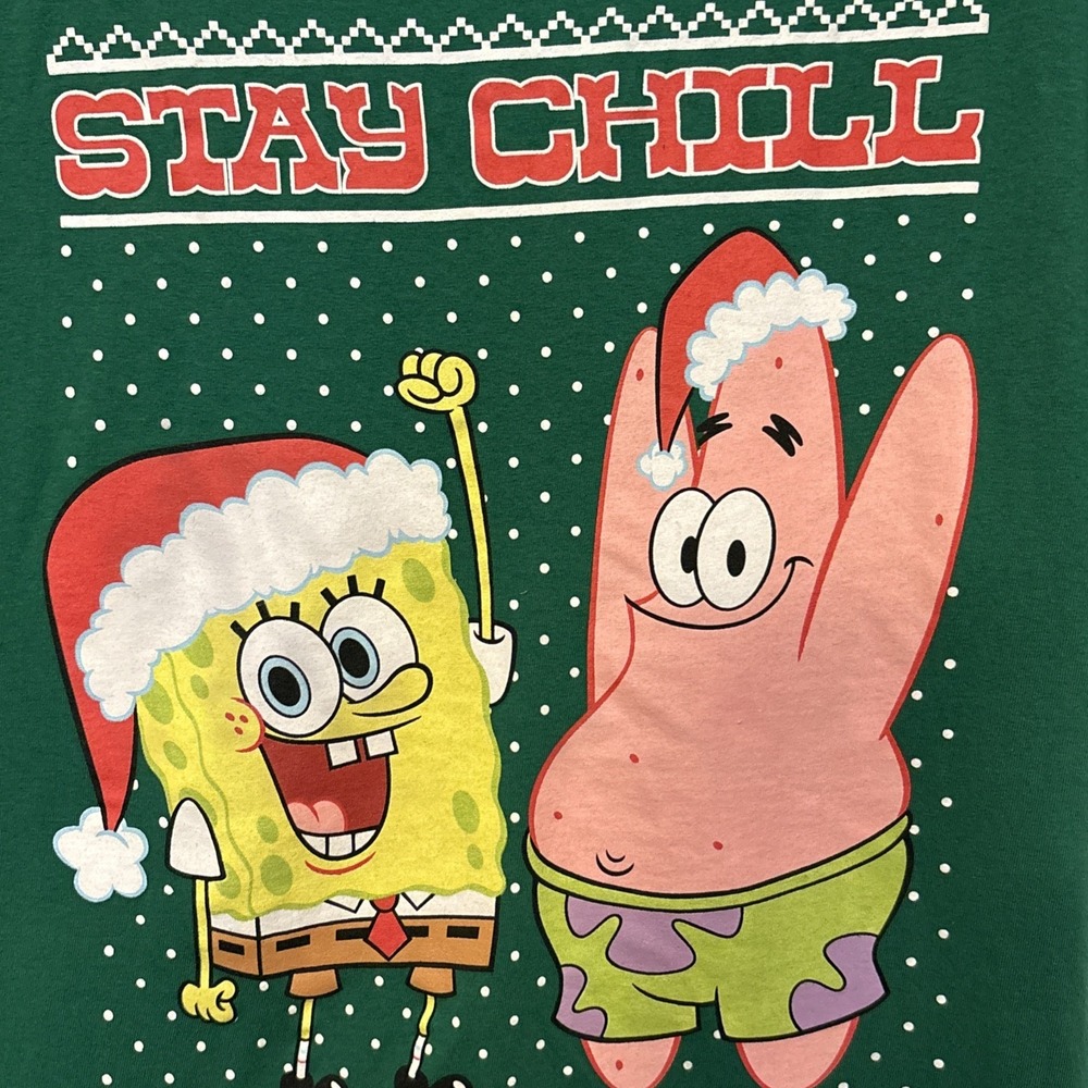SpongeBob SquarePants Stay Chill Christmas T-Shirt Men's Large - Picture 2 of 4